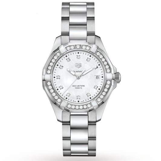 Tag Heuer Aquaracer Diamonds Mother Of Pearl White Dial Silver Steel Strap Watch For Women Wbd131c Ba0748