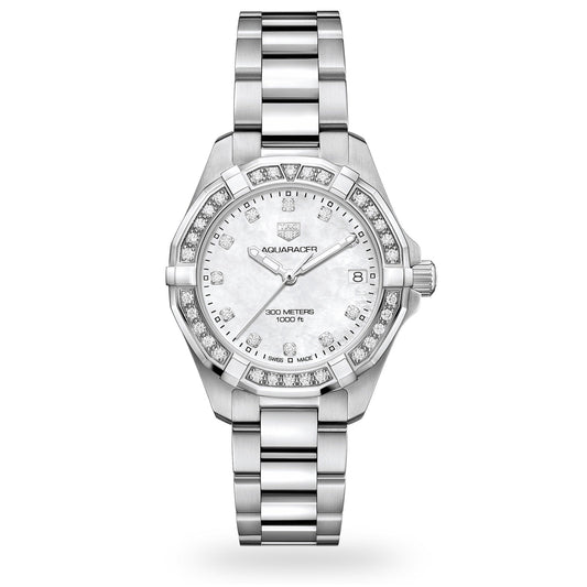 Tag Heuer Aquaracer Diamonds White Dial Silver Steel Strap Watch For Women Wbd1415 Ba0741