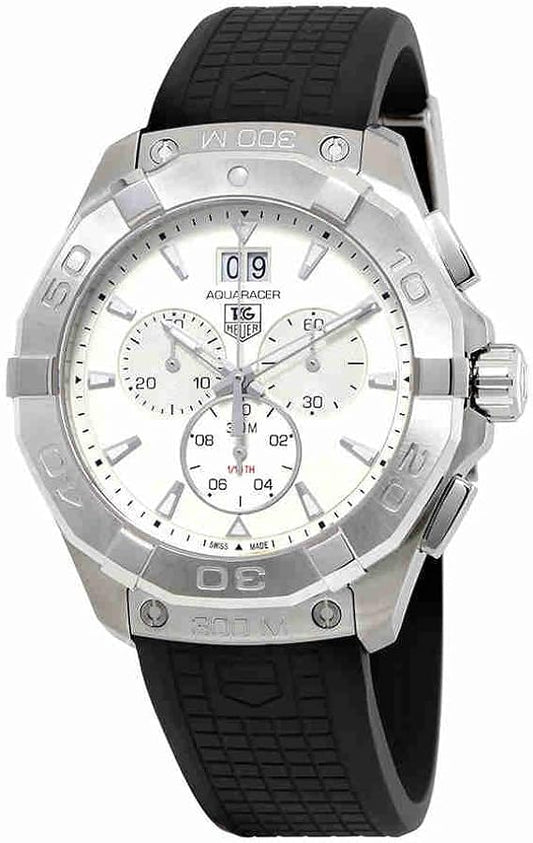 Tag Heuer Aquaracer Chronograph White Dial Black Rubber Strap Watch For Men Cay1111 Ft6041