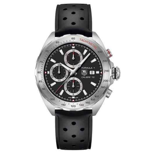 Tag Heuer Formula 1 Chronograph 43mm Automatic Mens Watch Stainless Steel Case With Black Rubber Strap Black Dial