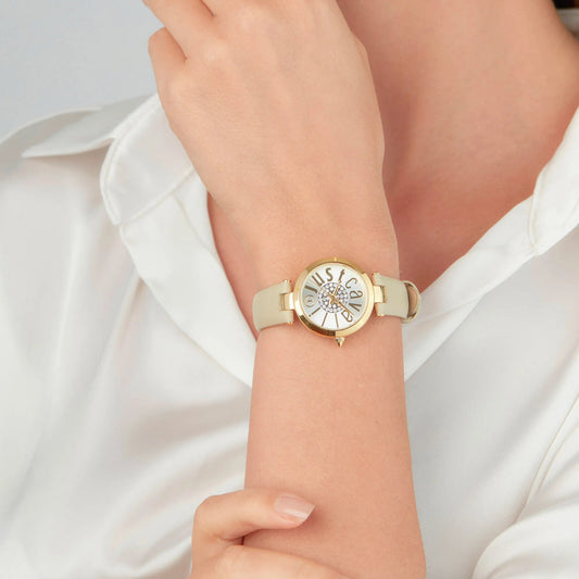 Just Cavalli Modena Leather Beige Yellow Gold