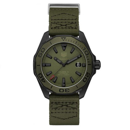 Tag Heuer Aquaracer Automatic Green Dial Khakhi Green Nylon Strap Watch For Men Way208e Fc8222