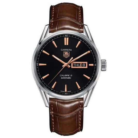 Tag Heuer Carrera Automatic Black Dial Brown Leather Strap Watch For Men War201c Fc6291