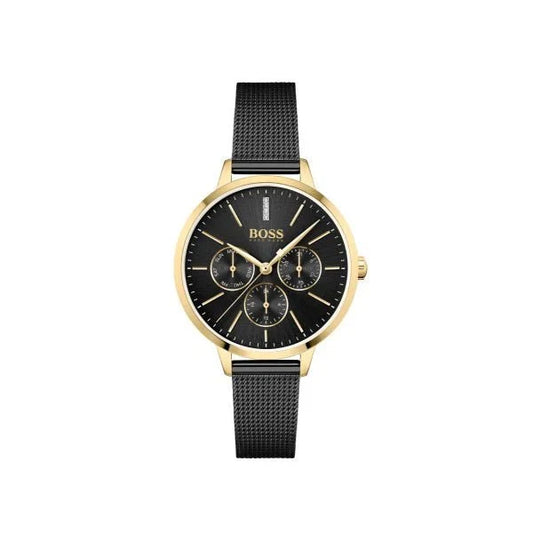 Hugo Boss Womens 1502601 Symphony Gold Tone And Black Mesh Bracelet Watch