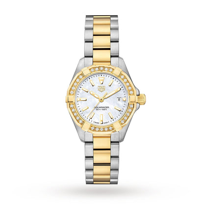 Tag Heuer Aquaracer Diamonds Mother Of Pearl Dial Two Tone Steel Strap Watch For Women Wbd1421 Bb0321
