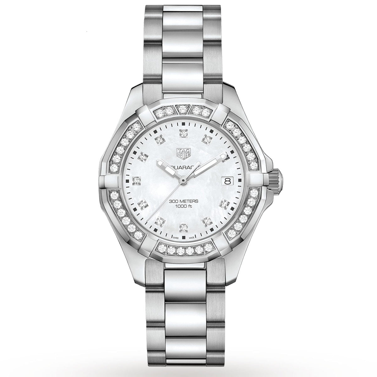 Tag Heuer Aquaracer Diamonds Mother Of Pearl White Dial Silver Steel Strap Watch For Women Wbd131c Ba0748