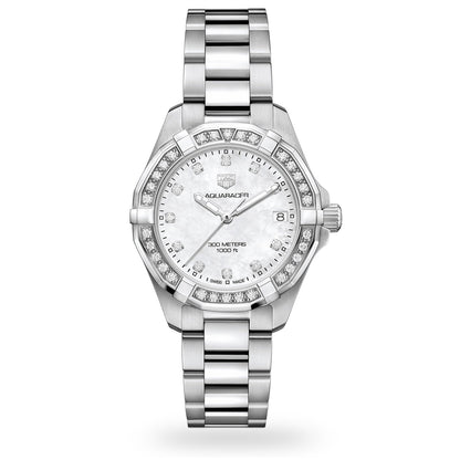 Tag Heuer Aquaracer Diamonds White Dial Silver Steel Strap Watch For Women Wbd1415 Ba0741