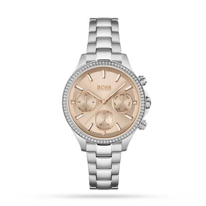 Hugo Boss Womens 1502565 Pandora Silver Tone Stainless Steel Watch With Rose Gold Dial