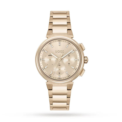 Hugo Boss Womens 1502592 Pandora Gold Tone Stainless Steel Watch With Black Dial