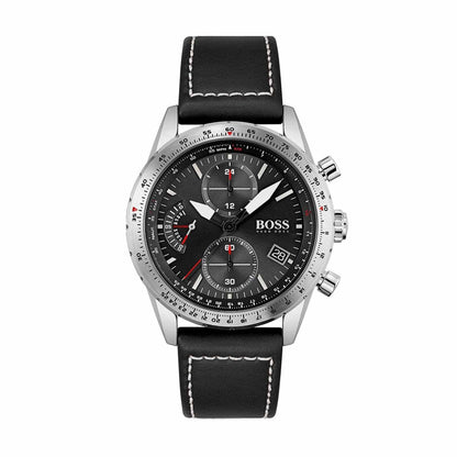 Hugo Boss Mens 1513853 Chronograph Pilot Edition Watch With Black Leather Strap