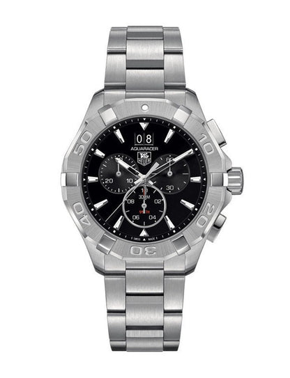 Tag Heuer Aquaracer Quartz Chronograph Black Dial Silver Steel Strap Watch For Men Cay1110 Ba0927