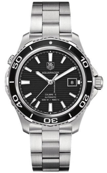 Tag Heuer Aquaracer Caliber 5 Automatic Black Dial Silver Steel Strap Watch For Men Wak2110 Ba0830