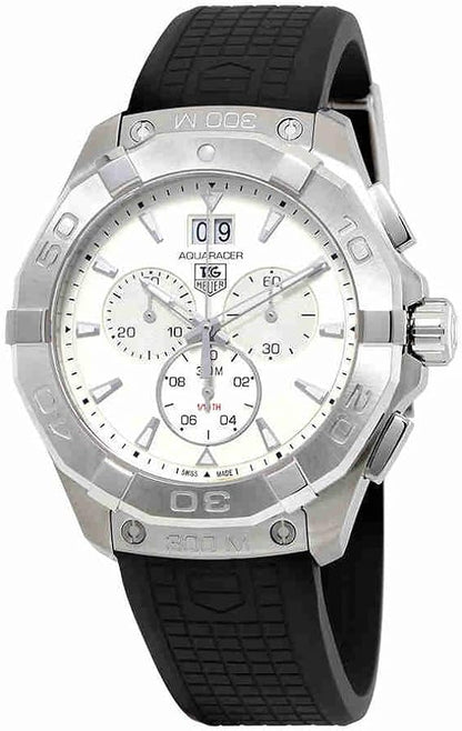 Tag Heuer Aquaracer Chronograph White Dial Black Rubber Strap Watch For Men Cay1111 Ft6041