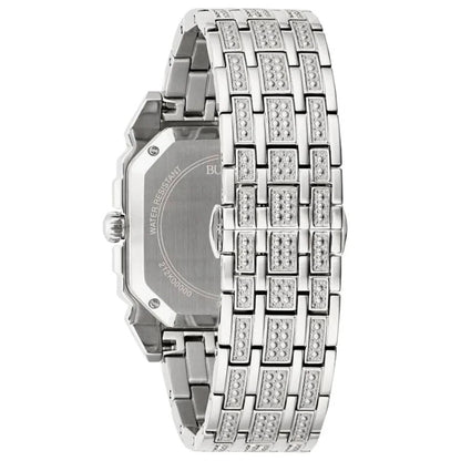 Bulova Crystal Mens Silver Watch 96a285