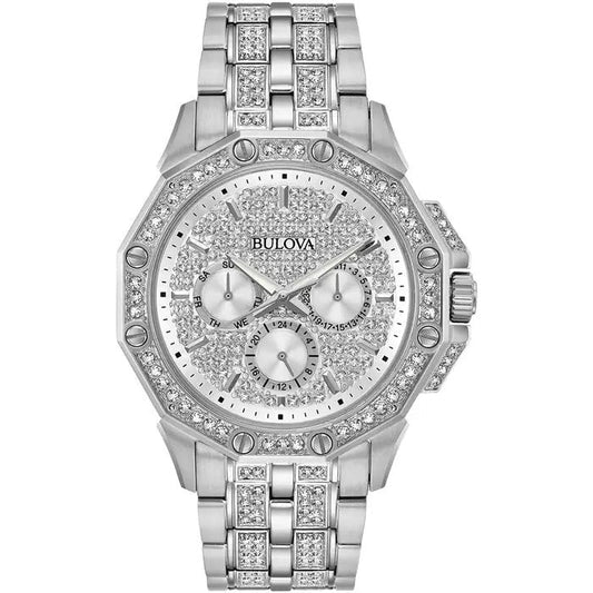 Bulova Crystal Mens Silver Watch 96c134