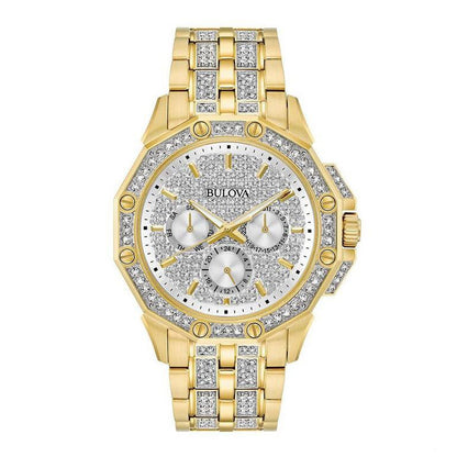 Bulova Crystal Mens Silver Watch 98c126