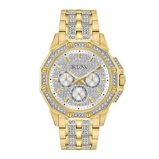 Bulova Crystal Mens Silver Watch 98c126
