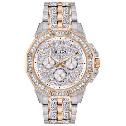 Bulova Crystal Mens Silver Watch 98c133
