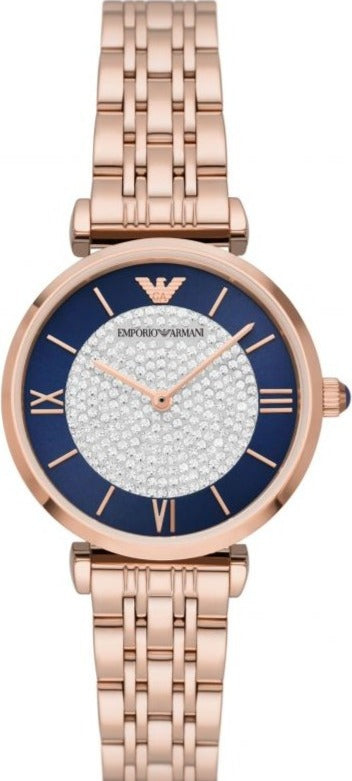 Emporio Armani Gianni T Bar Quartz Crystals Black Dial Gold Steel Strap Watch For Women Ar11423