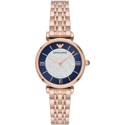 Emporio Armani Gianni T Bar Quartz Crystals Black Dial Gold Steel Strap Watch For Women Ar11423