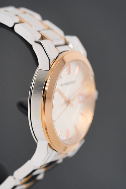 Burberry Ladies Watch Check Stamped Two Tone Bu9105
