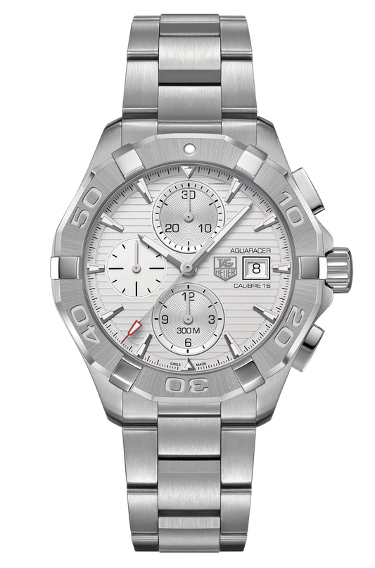 Tag Heuer Aquaracer Automatic Chronograph White Dial Silver Steel Strap Watch For Men Cay2111 Ba0927