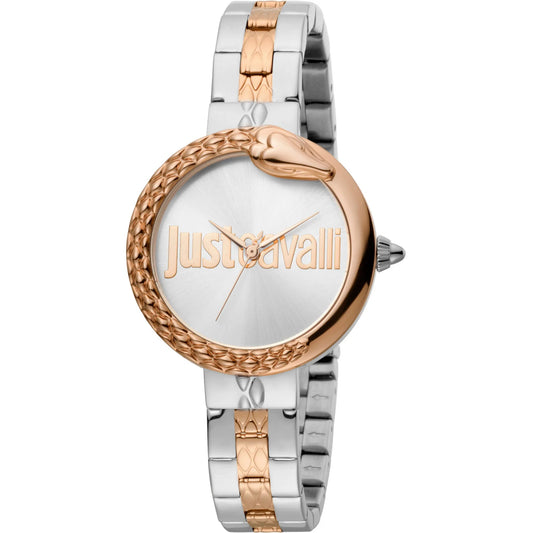 Just Cavalli Steel Silver Rose Gold Logo Serpente