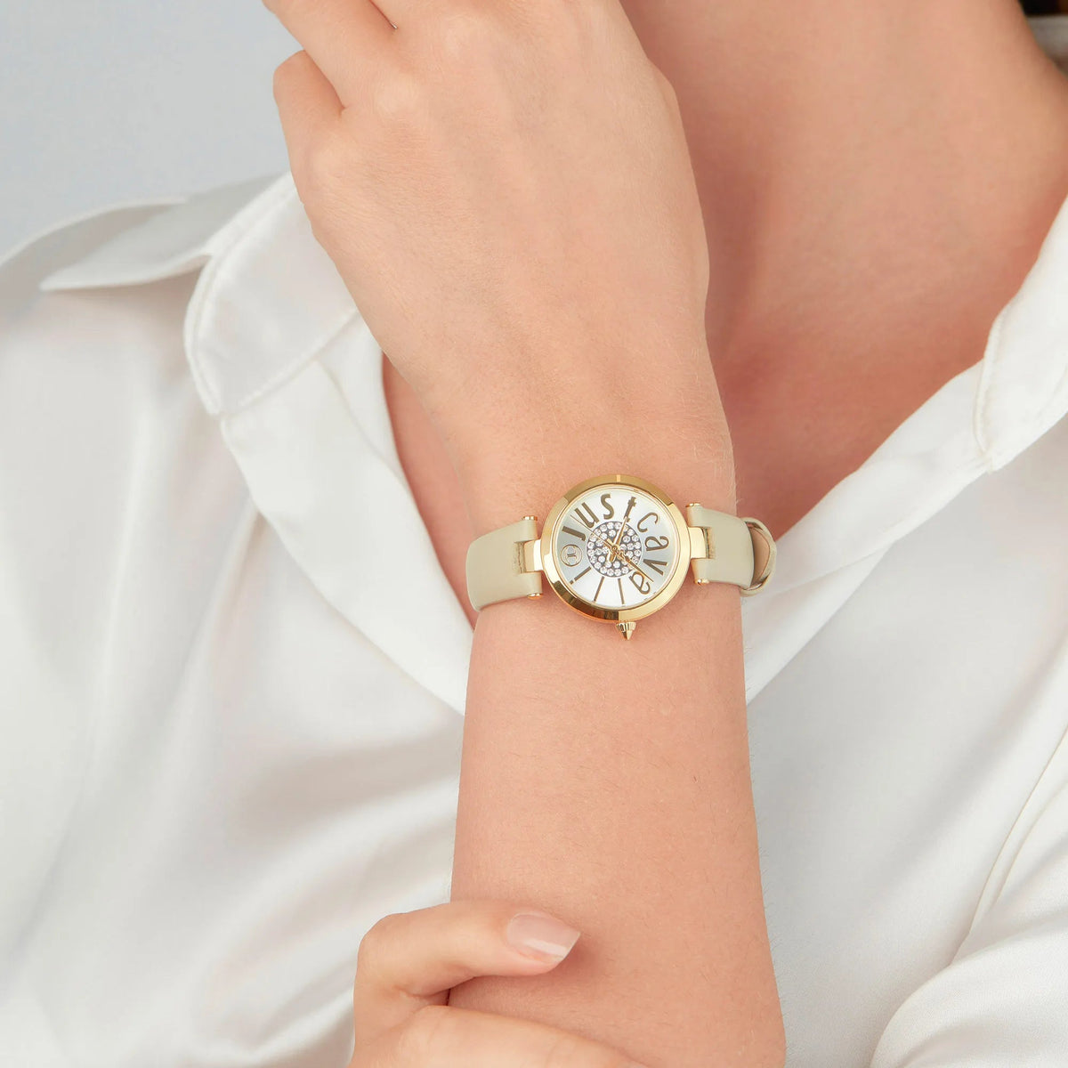 Just Cavalli Modena Leather Beige Yellow Gold