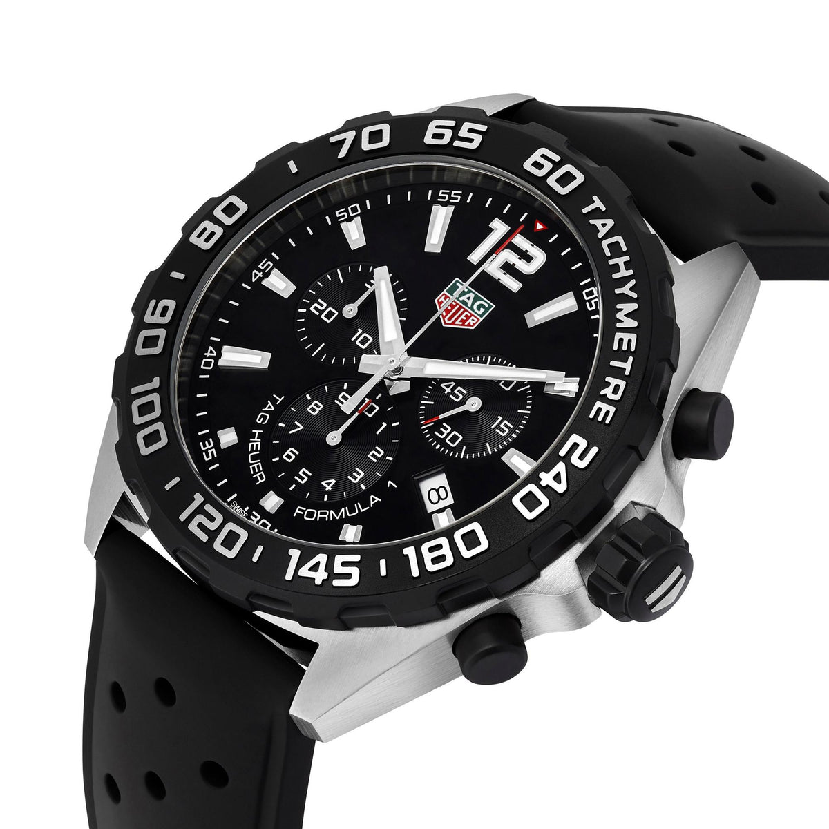 Tag Heuer Formula 1 Quartz Chronograph 43mm Mens Watch Stainless Steel Case With Black Rubber Strap Black Dial 1