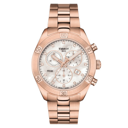 Tissot Ladies Watch Pr 100 Sport Chronograph 36mm White Rose Gold T1019103311600