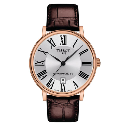 Tissot Mens Watch Carson Auto Powermatic 80 Premium 40mm Silver Brown T1224073603300