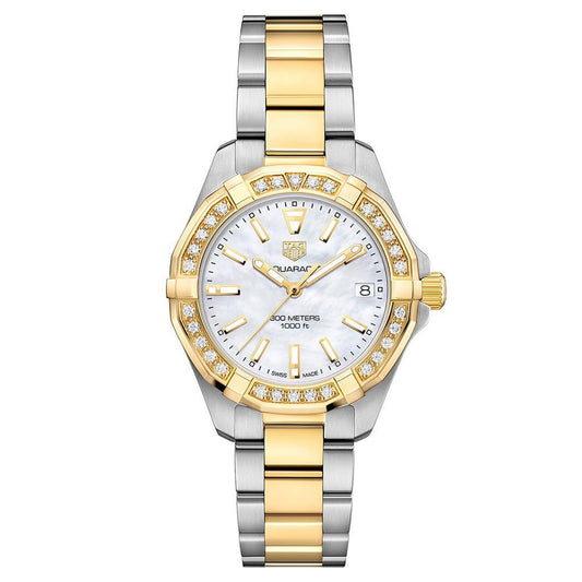 Tag Heuer Aquaracer Diamonds Mother Of Pearl Dial Two Tone Steel Strap Watch For Women Wbd1321 Bb0320