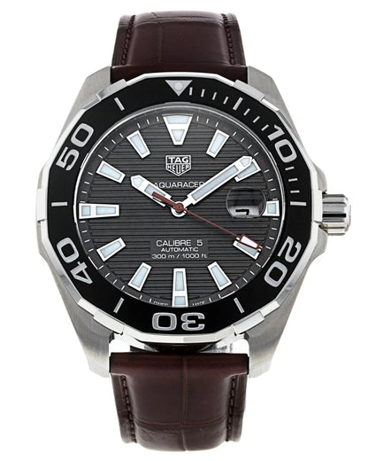 Tag Heuer Aquaracer Caliber 5 Black Dial Brown Leather Strap Watch For Men Way201m Fc6474