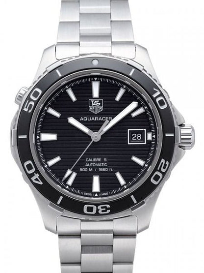 Tag Heuer Aquaracer Caliber 5 Automatic Black Dial Silver Steel Strap Watch For Men Wak2110 Ba0830