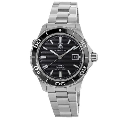 Tag Heuer Aquaracer Caliber 5 Automatic Black Dial Silver Steel Strap Watch For Men Wak2110 Ba0830