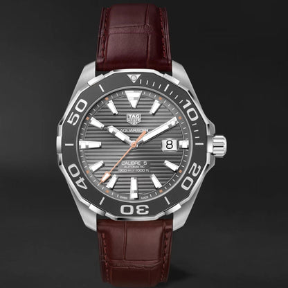 Tag Heuer Aquaracer Caliber 5 Black Dial Brown Leather Strap Watch For Men Way201m Fc6474