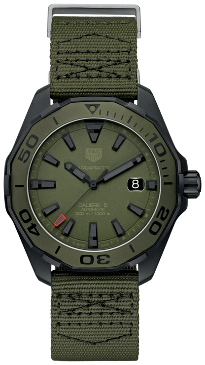 Tag Heuer Aquaracer Automatic Green Dial Khakhi Green Nylon Strap Watch For Men Way208e Fc8222