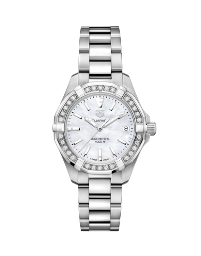 Tag Heuer Aquaracer Diamonds Mother Of Pearl Dial Silver Steel Strap Watch For Women Wbd1313 Ba0740