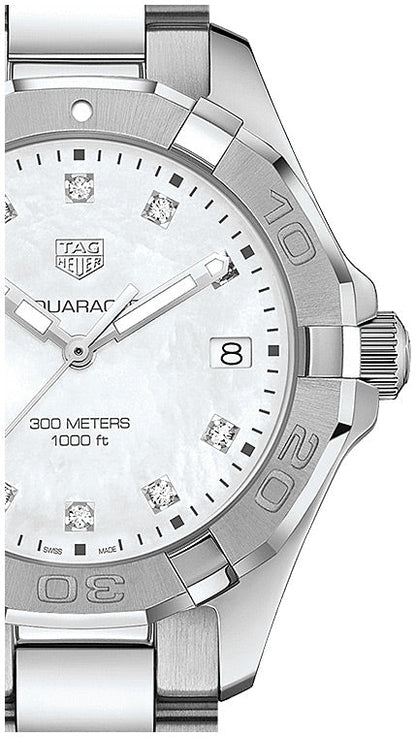 Tag Heuer Aquaracer Diamonds Mother Of Pearl Dial Silver Steel Strap Watch For Women Wbd131b Ba0748