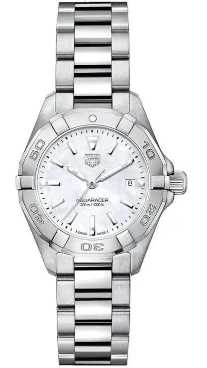 Tag Heuer Aquaracer Quartz Mother Of Pearl White Dial Silver Steel Strap Watch For Women Wbd1411 Ba0741