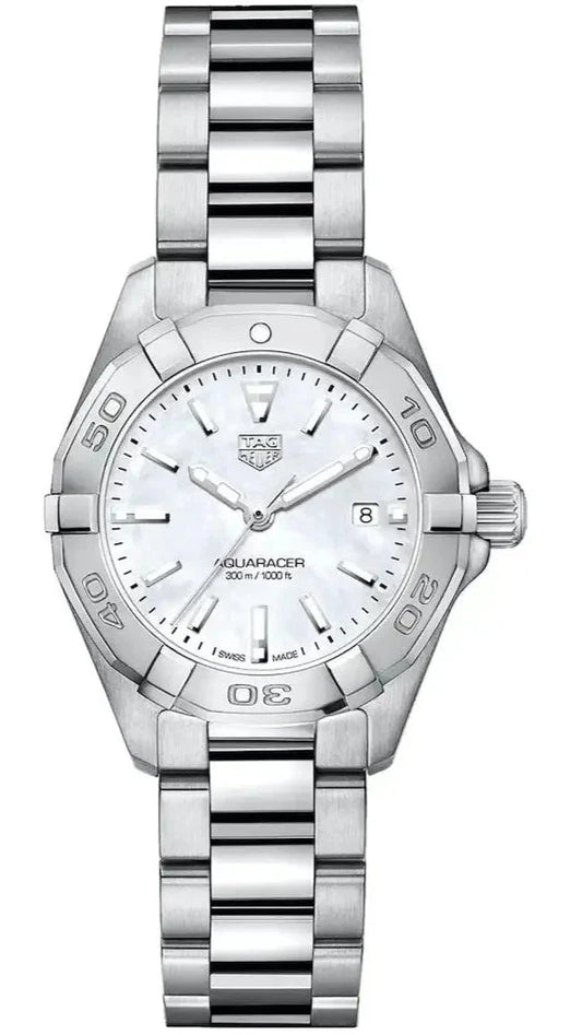 Tag Heuer Aquaracer Quartz Mother Of Pearl White Dial Silver Steel Strap Watch For Women Wbd1411 Ba0741