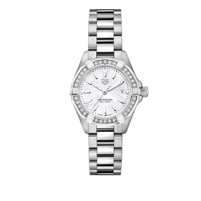 Tag Heuer Aquaracer Diamonds Mother Of Pearl White Dial Silver Steel Strap Watch For Women Wbd1413 Ba0741