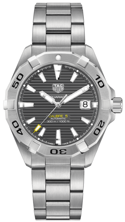 Tag Heuer Aquaracer Calibre 5 Grey Dial Silver Steel Strap Watch For Men Wbd2113 Ba0928