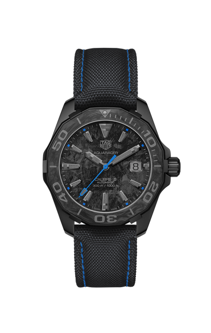 Tag Heuer Aquaracer Calibre 5 Black Nylon Strap Carbon Dial Watch For Men Wbd218c Fc6447