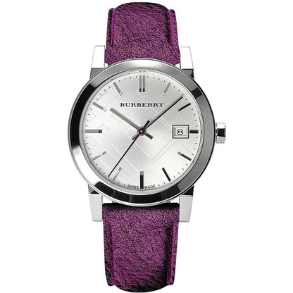 Ladies Purple Leather Strap Silver Dial Burberry Watch Bu9122