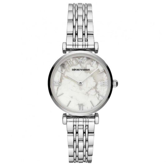 Emporio Armani Ar11170 Ladies Silver White Marble Watch