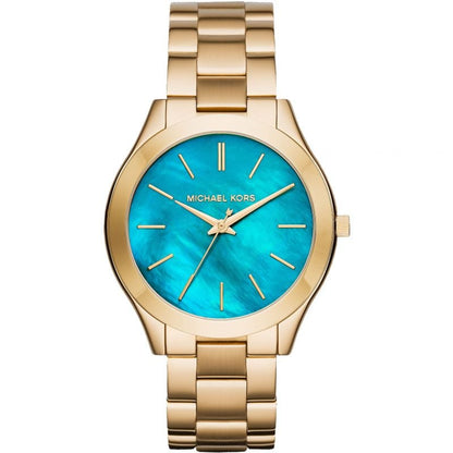 Michael Kors Mk3492 Ladies Slim Runway Gold Ocean Blue Watch