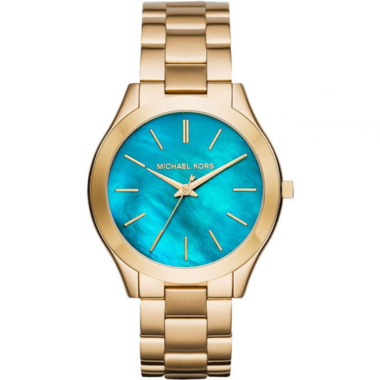 Michael Kors Mk3492 Ladies Slim Runway Gold Ocean Blue Watch