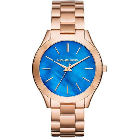 Michael Kors Mk3494 Ladies Slim Runway Rose Gold Dark Blue Watch