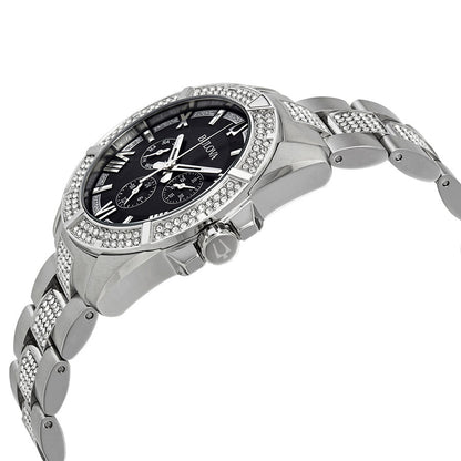 Bulova Crystal Collection Chronograph Black Dial Two Tone Steel Strap Watch For Men 96c126